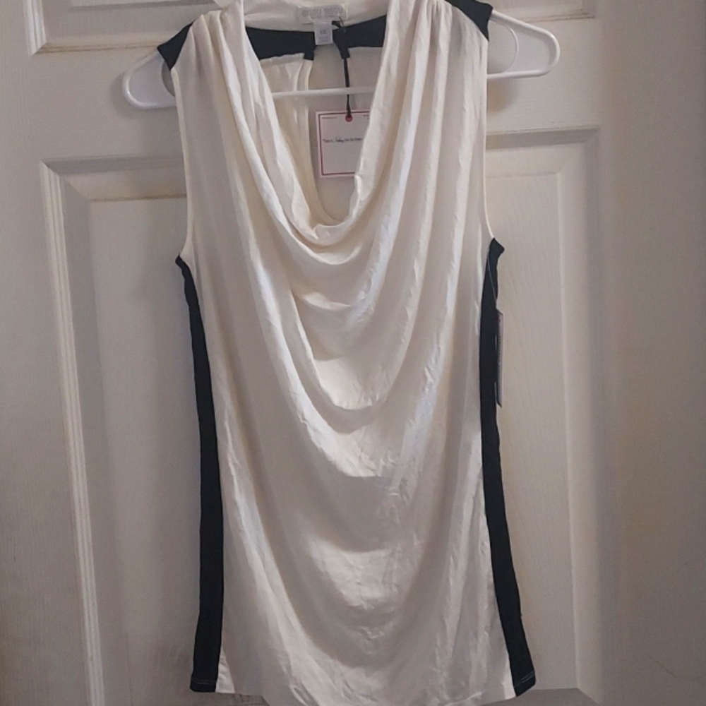 Bisou Bisou black and white cowl neck blouse